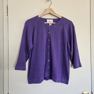 Vintage Christopher & Banks Ribbed Cardigan Women's L Purple Button Up